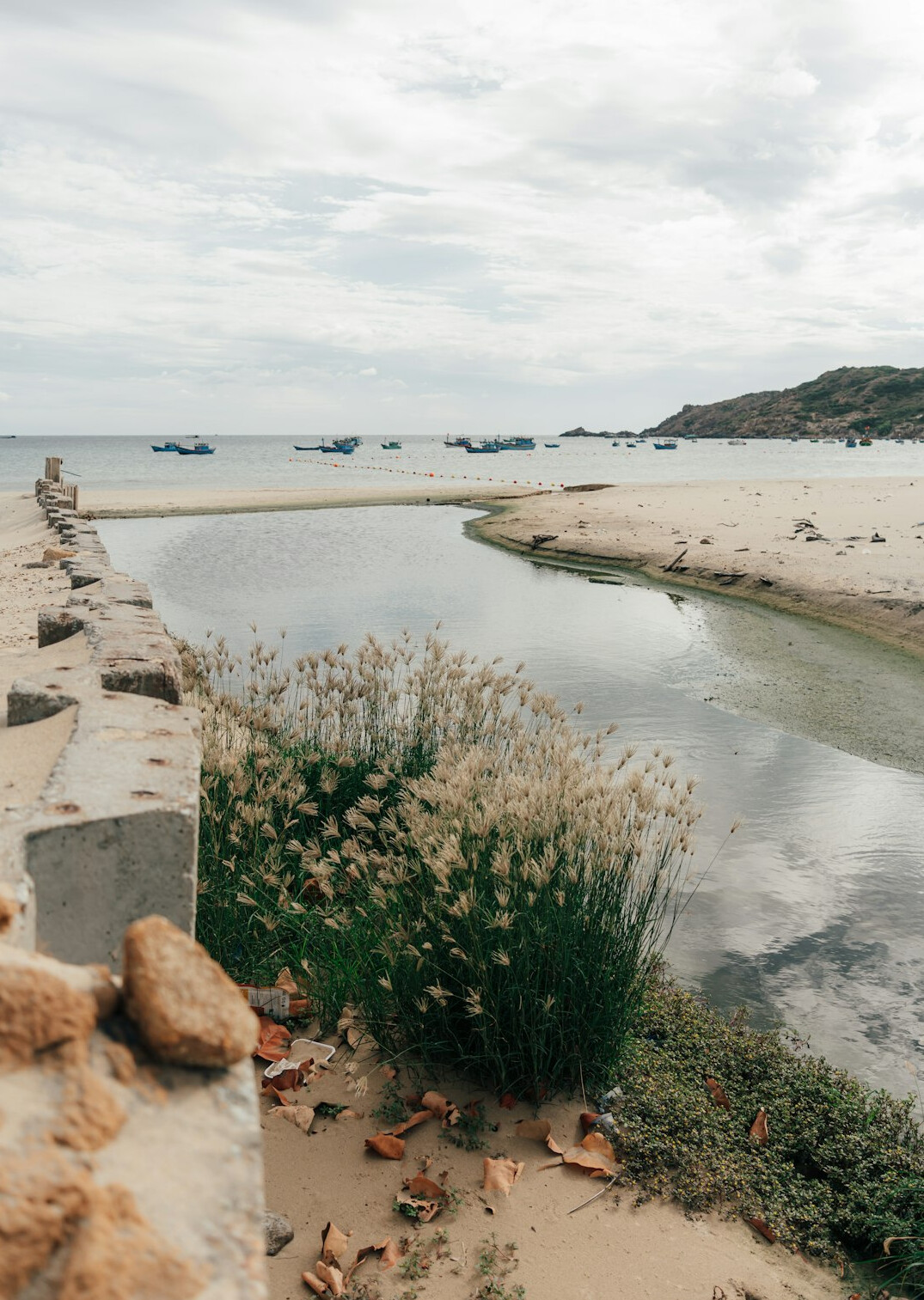 Wooden bridge over a river mouth near the beach