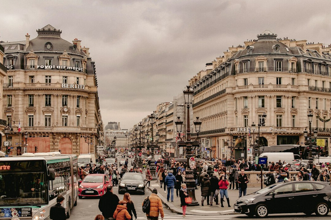 bustling city street with shops